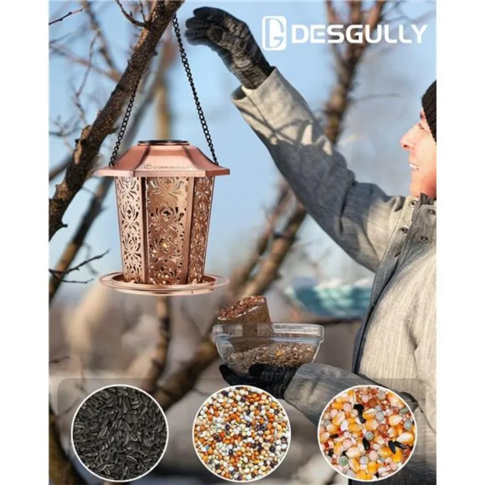 Solar Bird Feeders for Outdoors Hanging - Premium Grade Metal Bird Feeder